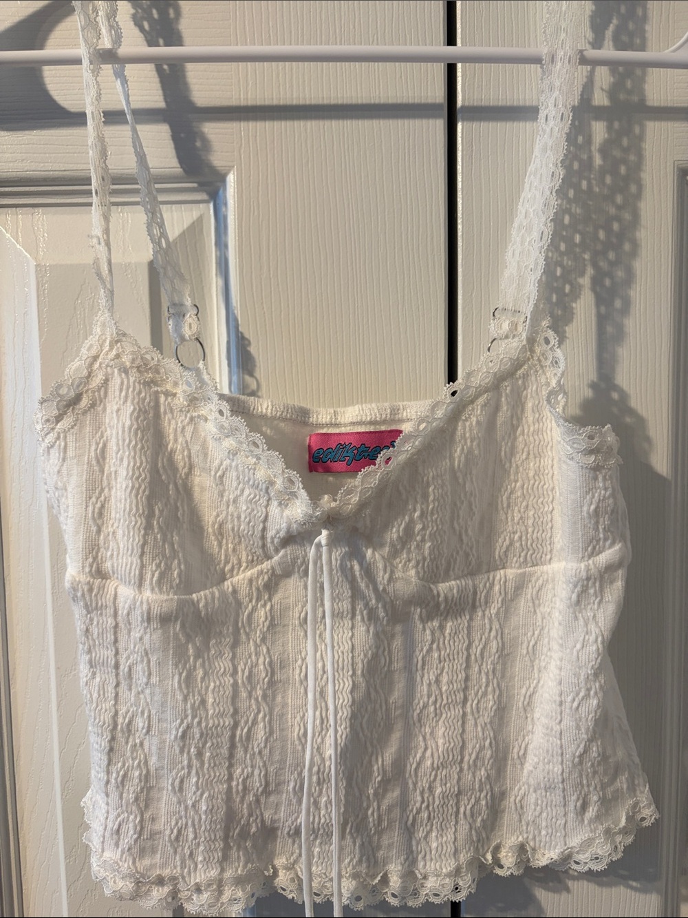 Edikted White Lace Cropped Cami Top